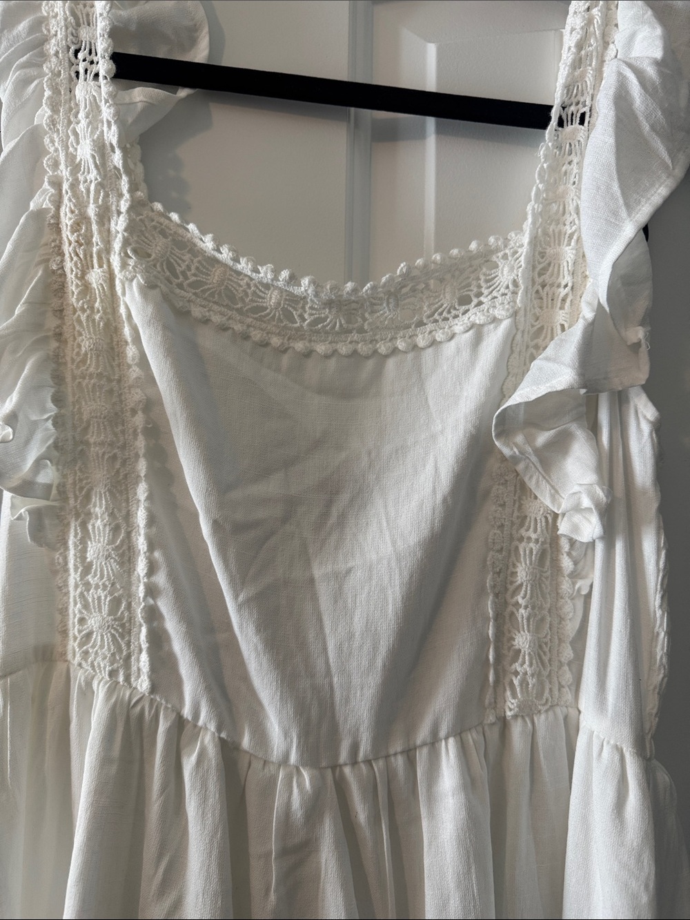 White Ruffled Tiered Sundress with Lace Trim - Picture 2 of 7